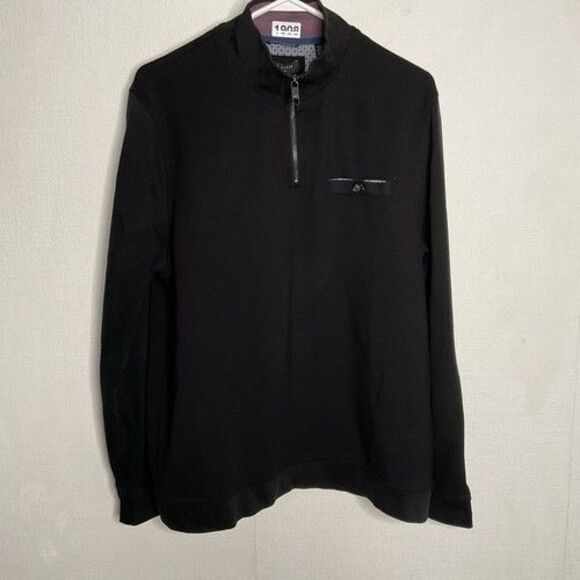 Ted Baker Black 1/4 Zip MockNeck Sweater Pullover Men Size 5 Large - Picture 1 of 10